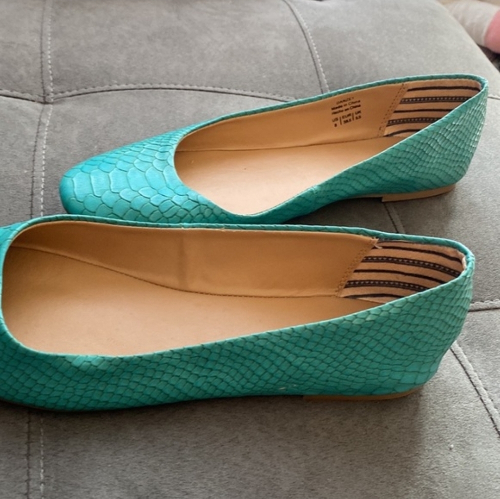 Mix No. 6 Teal Snake-Embossed Ballet Flats - Picture 6 of 10